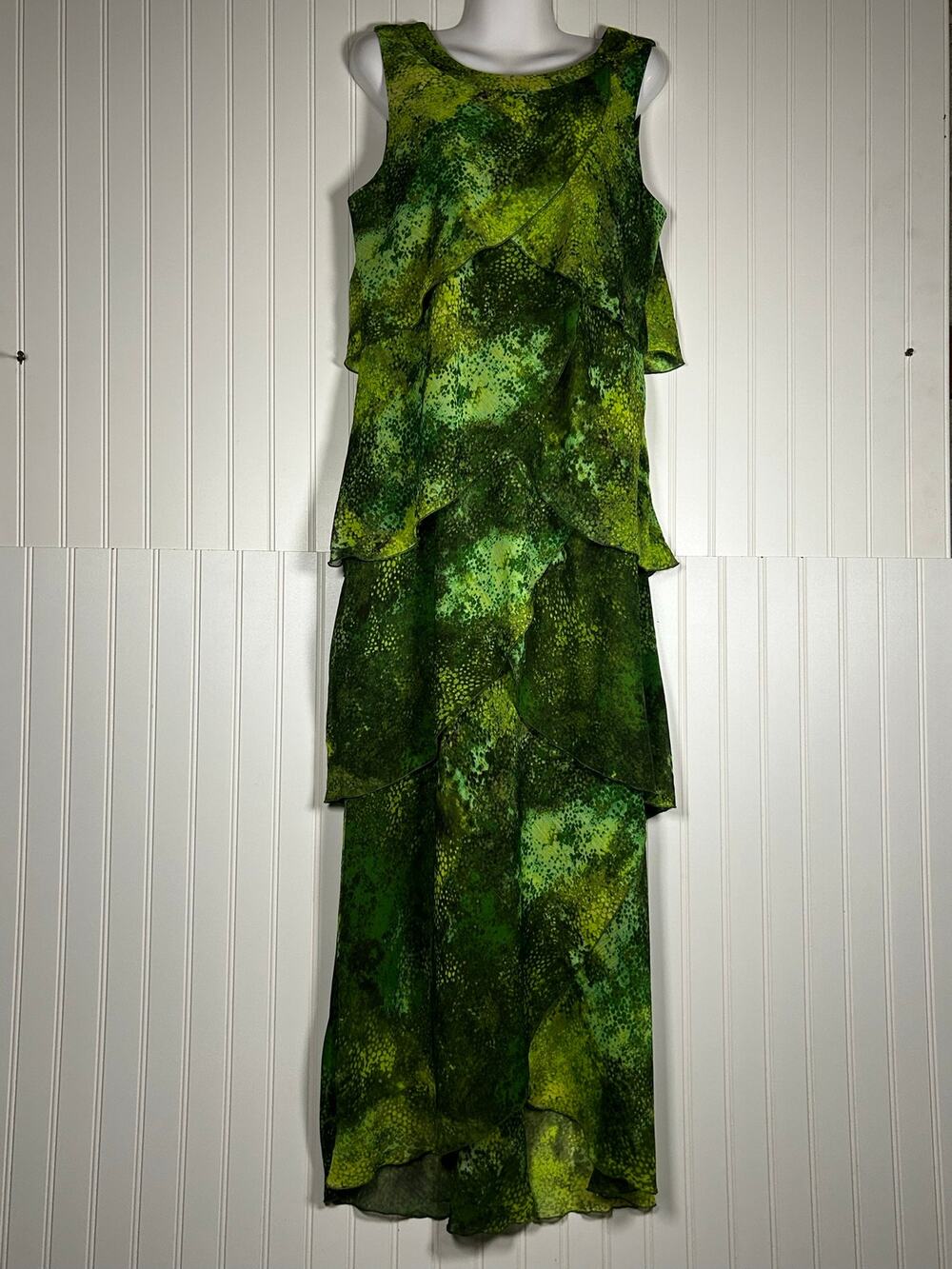 MARK ZUNINO women’s sleeveless asymmetrical ruffle floral maxi a-line dress Sz S